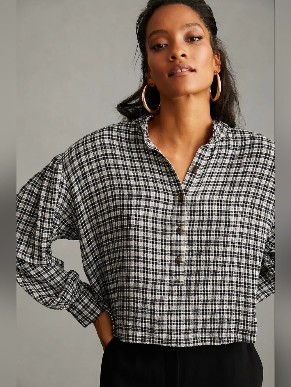 Pilcro Crop Puff-Sleeve Blouse S